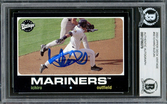 Ichiro Suzuki Autographed 2002 Upper Deck Vintage Card #50 Seattle Mariners Beckett BAS Stock #194204