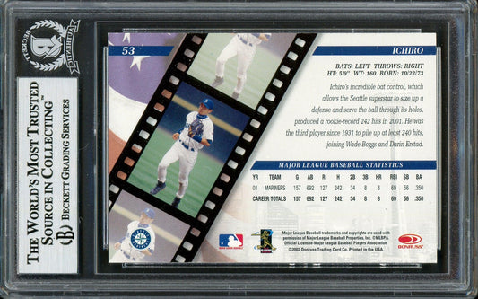 Ichiro Suzuki Autographed 2002 Donruss Studio Card #53 Seattle Mariners Beckett BAS Stock #194210