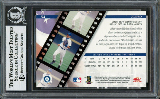 Ichiro Suzuki Autographed 2002 Donruss Studio Card #53 Seattle Mariners Beckett BAS Stock #194210