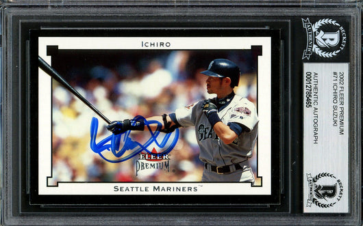 Ichiro Suzuki Autographed 2002 Fleer Premium Card #71 Seattle Mariners Beckett BAS Stock #194215