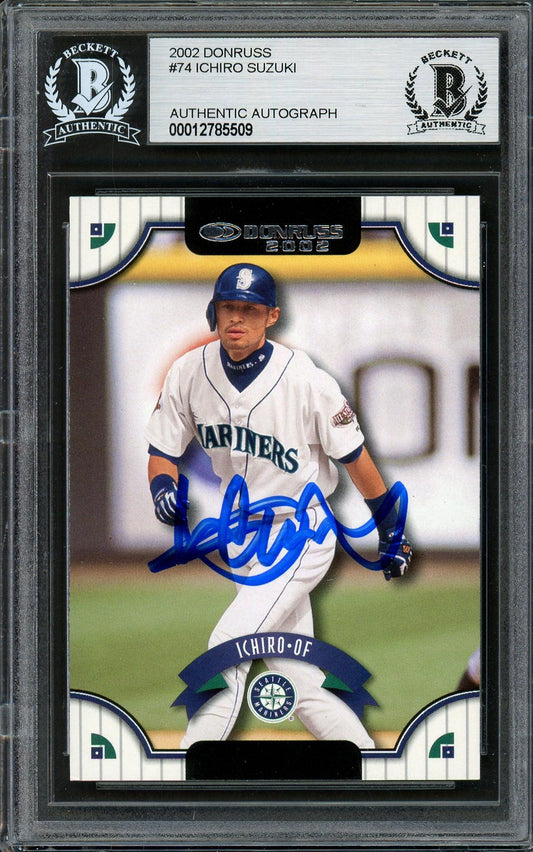Ichiro Suzuki Autographed 2002 Donruss Card #74 Seattle Mariners Beckett BAS Stock #194217