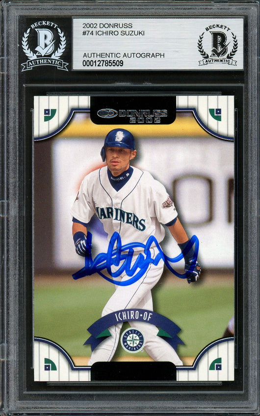 Ichiro Suzuki Autographed 2002 Donruss Card #74 Seattle Mariners Beckett BAS Stock #194217