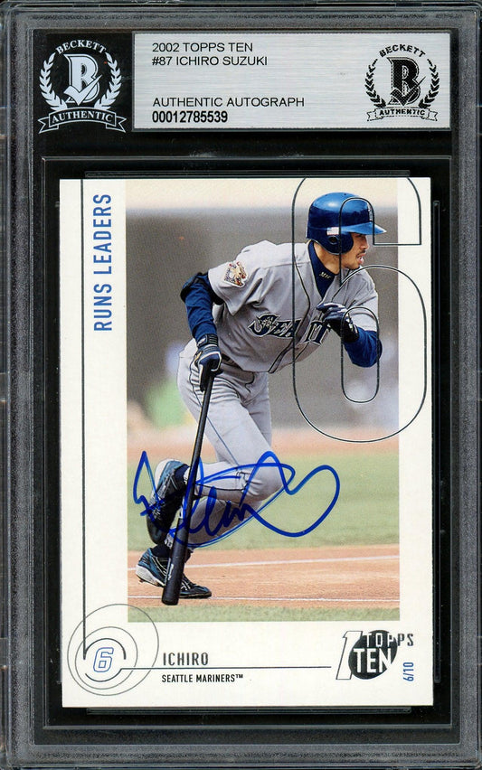 Ichiro Suzuki Autographed 2002 Topps Ten Card #87 Seattle Mariners Beckett BAS Stock #194221