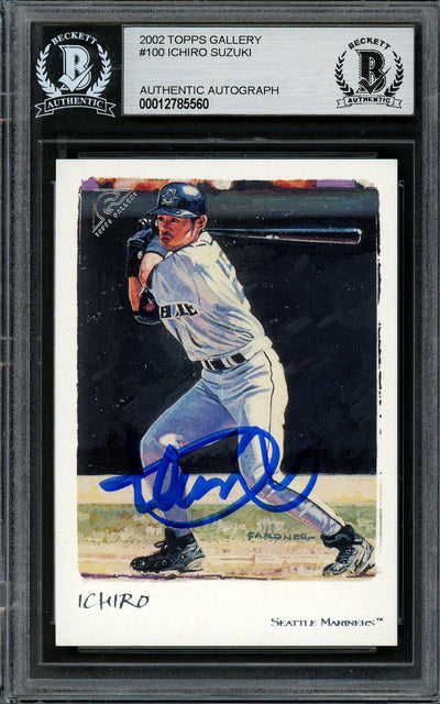 Ichiro Suzuki Autographed 2002 Topps Gallery Card #100 Seattle Mariners Beckett BAS Stock #194223