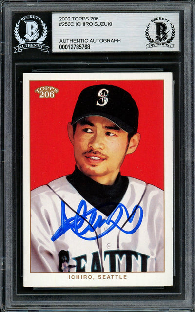 Ichiro Suzuki Autographed 2002 Topps 206 Card #256C Seattle Mariners Beckett BAS Stock #194230