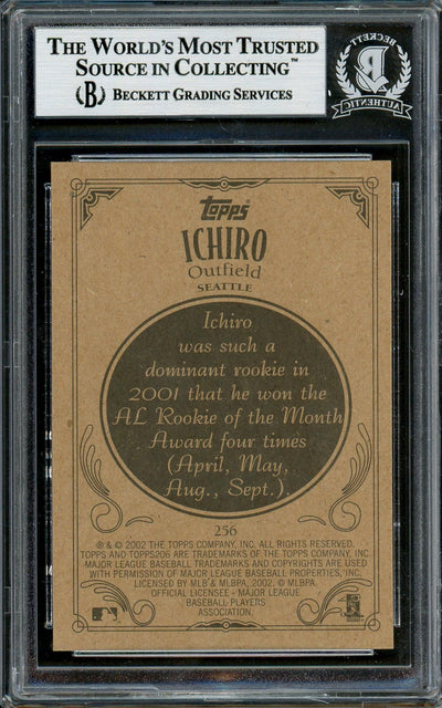 Ichiro Suzuki Autographed 2002 Topps 206 Card #256A Seattle Mariners Beckett BAS Stock #194232