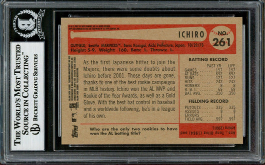 Ichiro Suzuki Autographed 2002 Bowman Heritage Card #261 Seattle Mariners Beckett BAS Stock #194233