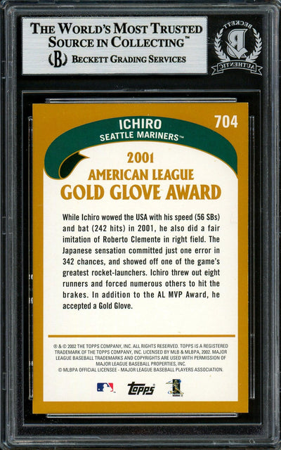 Ichiro Suzuki Autographed 2002 Topps Card #704 Seattle Mariners Beckett BAS Stock #194236