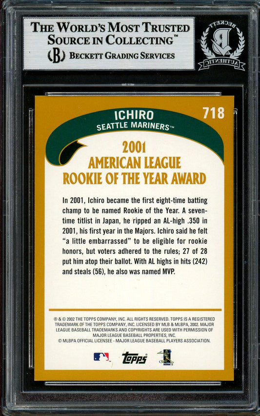 Ichiro Suzuki Autographed 2002 Topps Card #718 Seattle Mariners Beckett BAS #12785916
