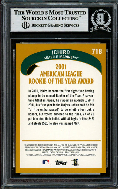 Ichiro Suzuki Autographed 2002 Topps Card #718 Seattle Mariners Beckett BAS #12785916