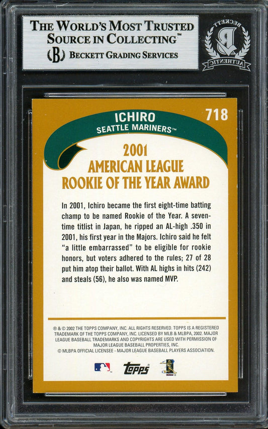 Ichiro Suzuki Autographed 2002 Topps Card #718 Seattle Mariners Beckett BAS #12785917