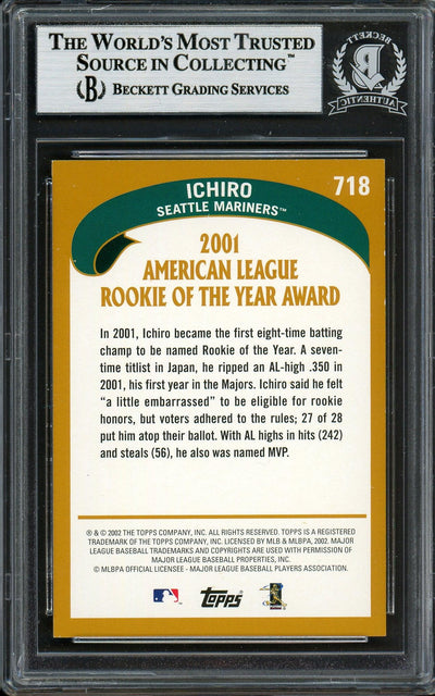 Ichiro Suzuki Autographed 2002 Topps Card #718 Seattle Mariners Beckett BAS #12785917