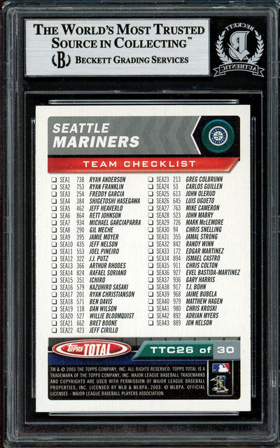 Ichiro Suzuki Autographed 2003 Topps Total Card #TTC26 Seattle Mariners Beckett BAS #12785938