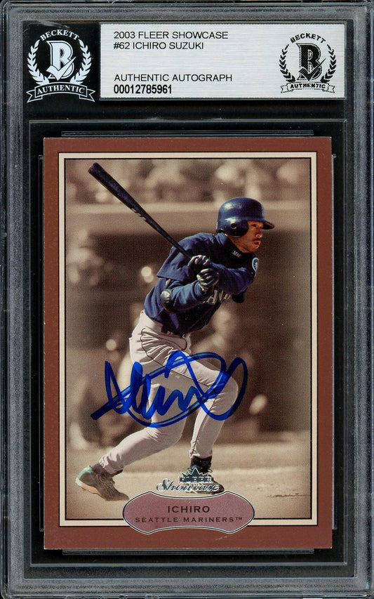 Ichiro Suzuki Autographed 2003 Fleer Showcase Card #62 Seattle Mariners Beckett BAS Stock #194254