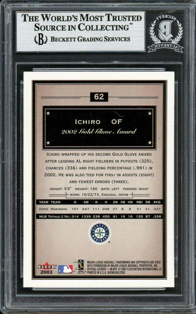 Ichiro Suzuki Autographed 2003 Fleer Showcase Card #62 Seattle Mariners Beckett BAS Stock #194254