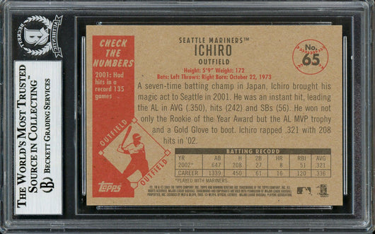Ichiro Suzuki Autographed 2003 Bowman Heritage Card #65 Seattle Mariners Beckett BAS #12785974