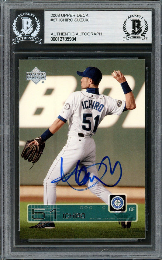 Ichiro Suzuki Autographed 2003 Upper Deck Card #67 Seattle Mariners Beckett BAS Stock #194259