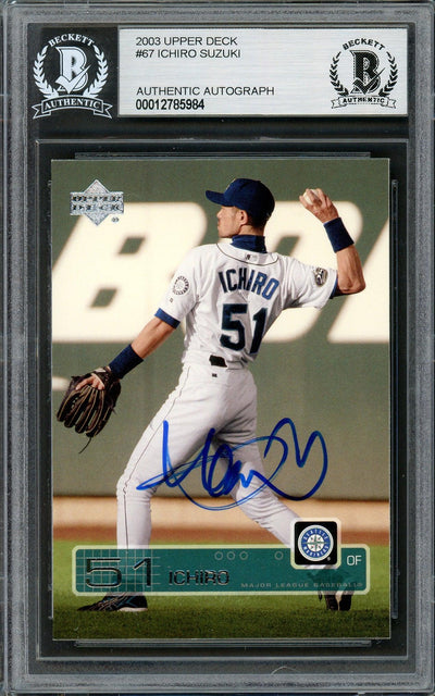 Ichiro Suzuki Autographed 2003 Upper Deck Card #67 Seattle Mariners Beckett BAS Stock #194259