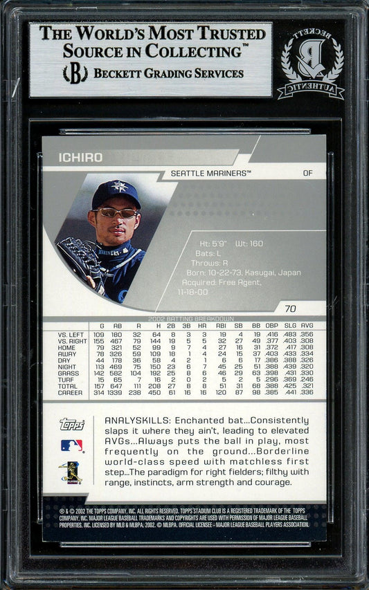 Ichiro Suzuki Autographed 2003 Topps Stadium Club Card #70 Seattle Mariners Beckett BAS Stock #194260
