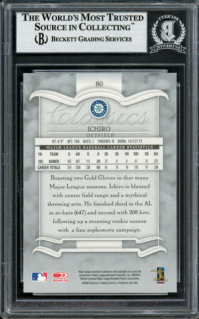 Ichiro Suzuki Autographed 2003 Donruss Classics Card #80 Seattle Mariners Beckett BAS Stock #194262