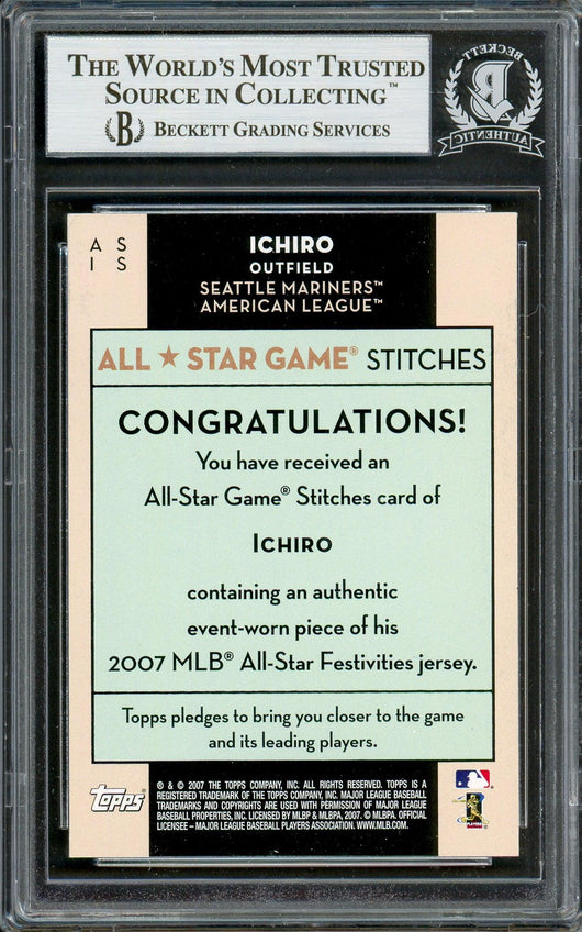 Ichiro Suzuki Autographed 2007 Topps All Star Stitches Game Worn Jersey Card #AS IS Seattle Mariners Beckett BAS #12785999