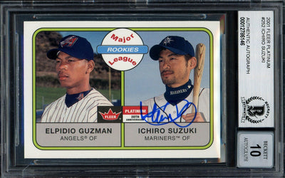 Ichiro Suzuki Autographed 2001 Fleer Platinum Rookie Card #252 Seattle Mariners Auto Grade Gem Mint 10 Beckett BAS #12786146
