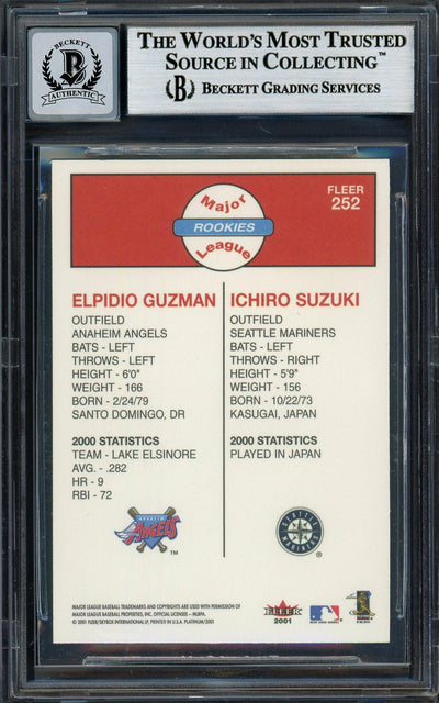 Ichiro Suzuki Autographed 2001 Fleer Platinum Rookie Card #252 Seattle Mariners Auto Grade Gem Mint 10 Beckett BAS #12786146