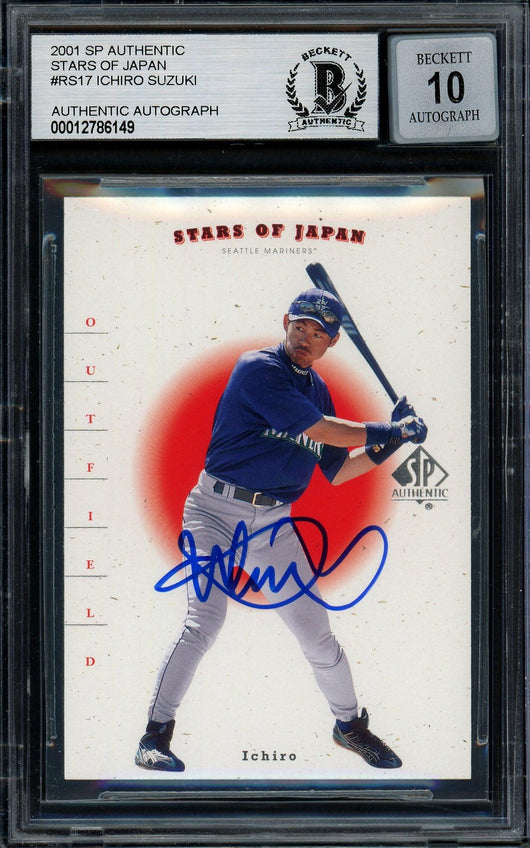 Ichiro Suzuki Autographed 2001 SP Authentic Stars of Japan Rookie Card #RS17 Seattle Mariners Auto Grade Gem Mint 10 Beckett BAS #12786149
