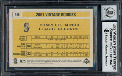 Ichiro Suzuki Autographed 2001 Upper Deck Vintage Rookie Card #346 Seattle Mariners Auto Grade Gem Mint 10 Beckett BAS Stock #194284