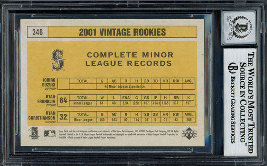 Ichiro Suzuki Autographed 2001 Upper Deck Vintage Rookie Card #346 Seattle Mariners Auto Grade Gem Mint 10 Beckett BAS Stock #194284