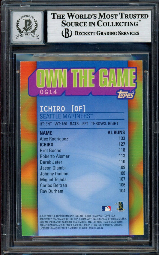 Ichiro Suzuki Autographed 2002 Topps Own The Game Card #OG14 Seattle Mariners Auto Grade Gem Mint 10 Beckett BAS #12786167