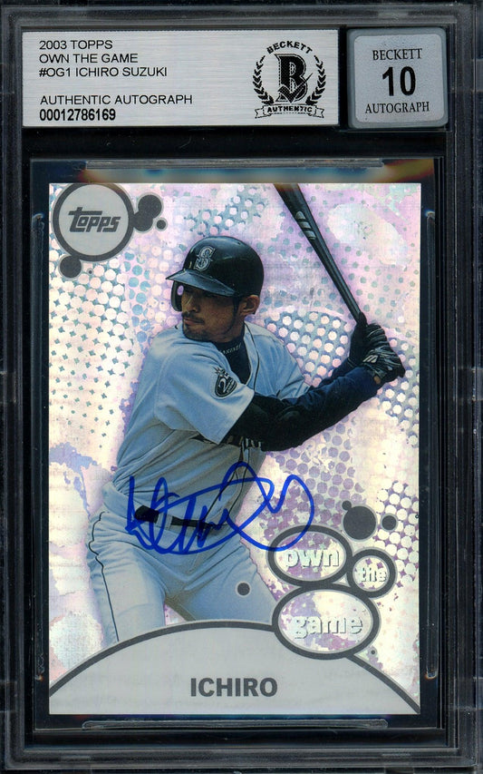 Ichiro Suzuki Autographed 2002 Topps Own The Game Card #OG14 Seattle Mariners Auto Grade Gem Mint 10 Beckett BAS #12786169