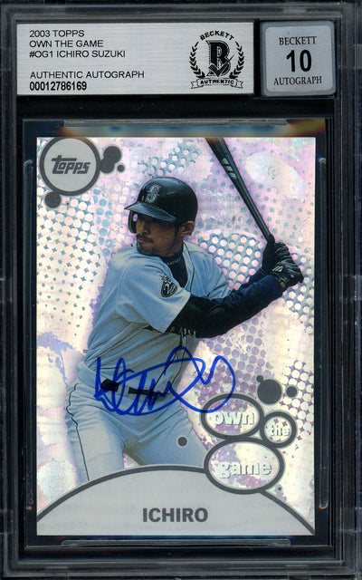 Ichiro Suzuki Autographed 2002 Topps Own The Game Card #OG14 Seattle Mariners Auto Grade Gem Mint 10 Beckett BAS #12786169