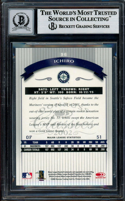 Ichiro Suzuki Autographed 2002 Donruss Classics Card #96 Seattle Mariners Auto Grade Gem Mint 10 Beckett BAS Stock #194313