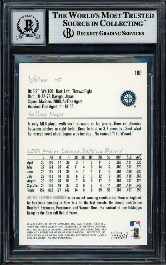 Ichiro Suzuki Autographed 2002 Topps Gallery Card #100 Seattle Mariners Auto Grade Gem Mint 10 Beckett BAS #12786205