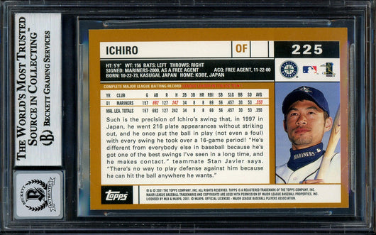Ichiro Suzuki Autographed 2002 Topps Card #225 Seattle Mariners Auto Grade Gem Mint 10 Beckett BAS Stock #194318