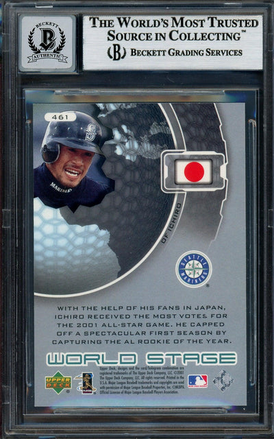 Ichiro Suzuki Autographed 2002 Upper Deck World Stars Card #461 Seattle Mariners Auto Grade Gem Mint 10 Beckett BAS #12786348