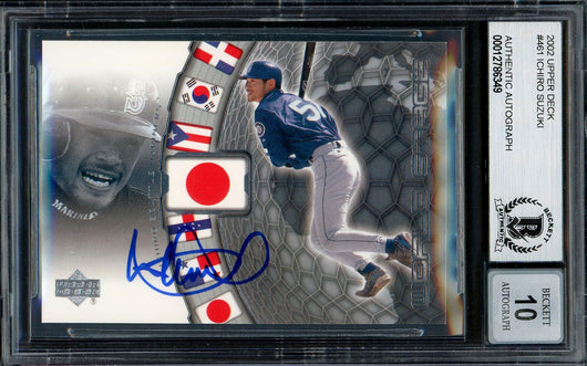 Ichiro Suzuki Autographed 2002 Upper Deck World Stars Card #461 Seattle Mariners Auto Grade Gem Mint 10 Beckett BAS #12786349
