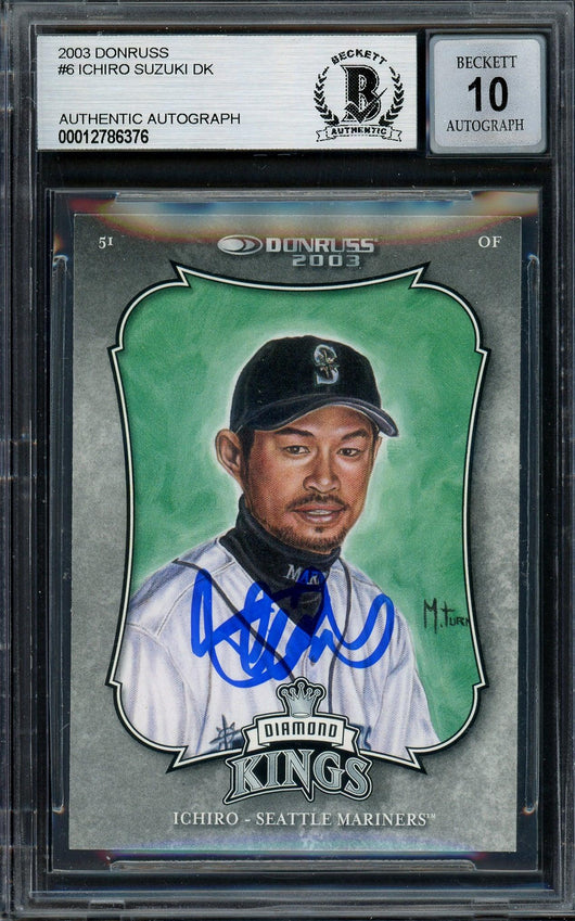 Ichiro Suzuki Autographed 2003 Donruss Diamond Kings Card #6 Seattle Mariners Auto Grade Gem Mint 10 Beckett BAS Stock #194331
