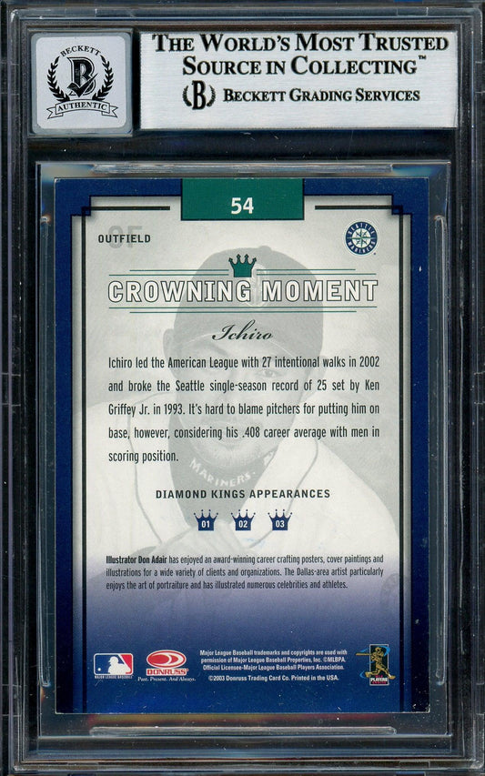 Ichiro Suzuki Autographed 2003 Donruss Diamond Kings Card #54 Seattle Mariners Auto Grade Gem Mint 10 Beckett BAS Stock #194340