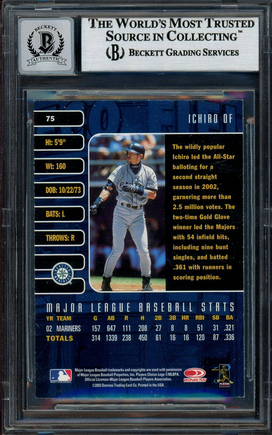 Ichiro Suzuki Autographed 2003 Donruss Studio Card #75 Seattle Mariners Auto Grade Gem Mint 10 Beckett BAS #12786422