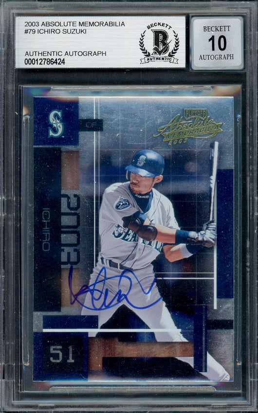 Ichiro Suzuki Autographed 2003 Playoff Absolute Memorabilia Card #79 Seattle Mariners Auto Grade Gem Mint 10 Beckett BAS #12786424