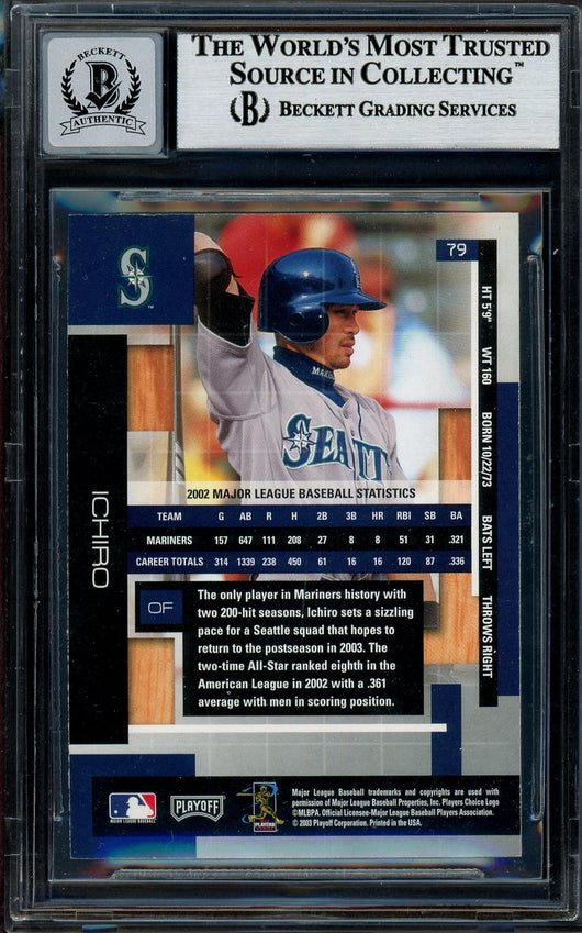 Ichiro Suzuki Autographed 2003 Playoff Absolute Memorabilia Card #79 Seattle Mariners Auto Grade Gem Mint 10 Beckett BAS #12786424