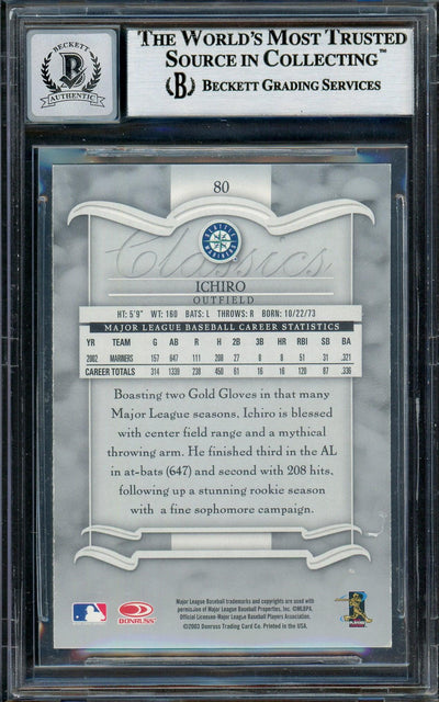 Ichiro Suzuki Autographed 2003 Donruss Classics Card #80 Seattle Mariners Auto Grade Gem Mint 10 Beckett BAS Stock #194348