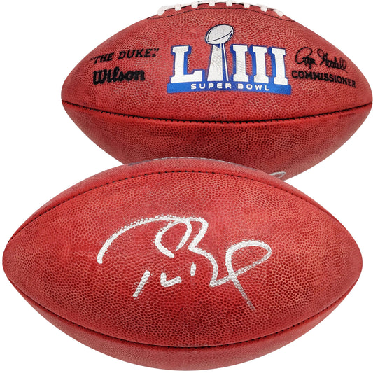 Tom Brady Autographed Official NFL Leather Super Bowl LIII Logo Football Fanatics Holo #AA0104126