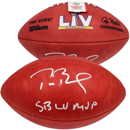 Tom Brady Autographed Official NFL Leather Super Bowl LV Logo Football "SB LV MVP" Fanatics Holo #AA0104061
