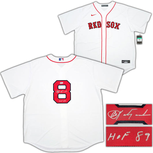Boston Red Sox Carl Yastrzemski Autographed White Nike Jersey Size XL "HOF 89" Beckett BAS Stock #203885