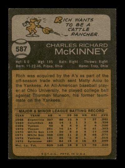 Rich McKinney Autographed 1973 Topps Card #587 Oakland A's SKU #204319
