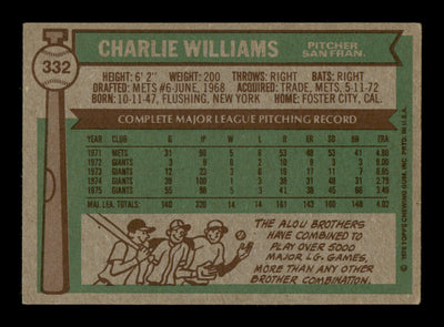 Charlie Williams Autographed 1976 Topps Card #332 San Francisco Giants SKU #204867