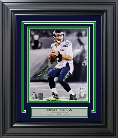 Russell Wilson Autographed Framed 8x10 Photo Seattle Seahawks Beckett BAS #Y92350